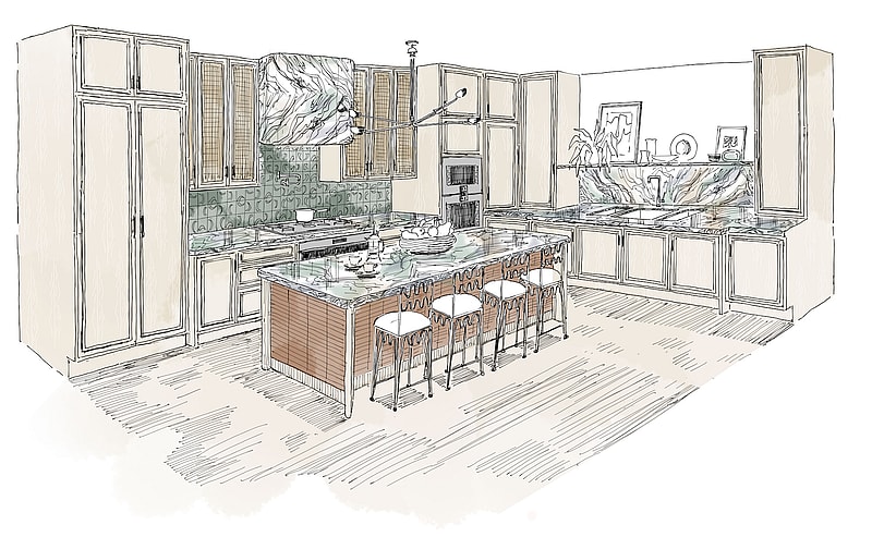 A sketch of Martin Moore Kitchen, with Studio Vero, for WOW!house 2024