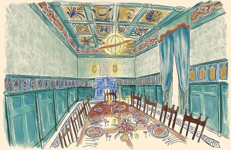 A Sketch of The Rug Company Dining Room, by Ken Fulk, for WOW!house 2024
