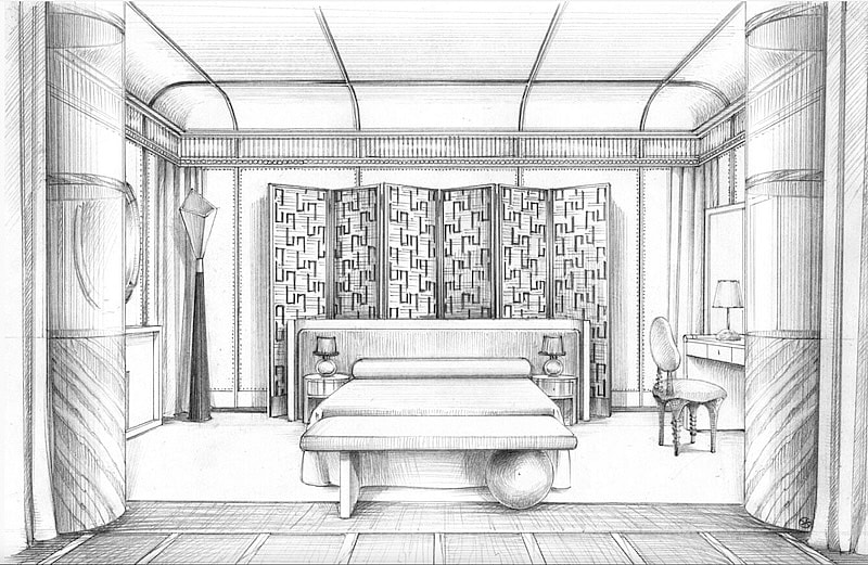 A sketch of the Zimmer + Rohde bedroom suite, by Tolù Adẹ̀kọ́, at WOW!house 2024