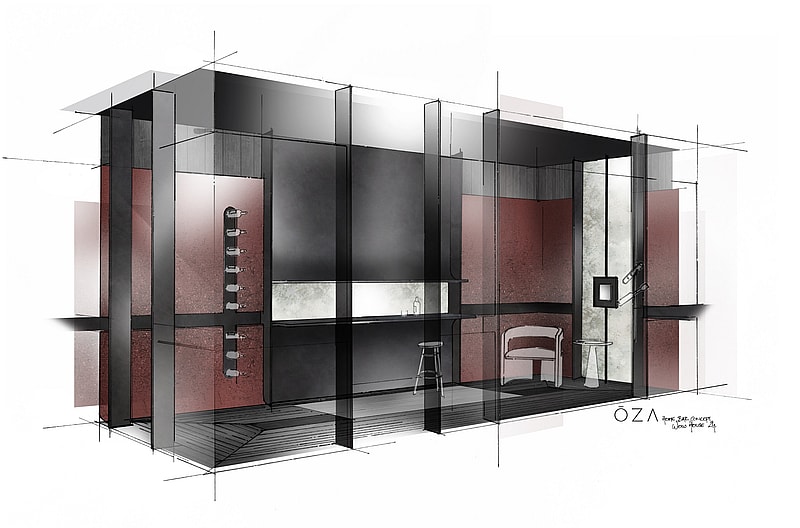 A sketch of the Home Bar by Oza Design, for WOW!house 2024