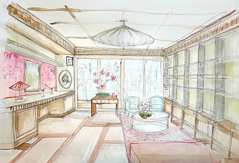 A sketch of the Study by Anahita Rigby, for WOW!house 2024