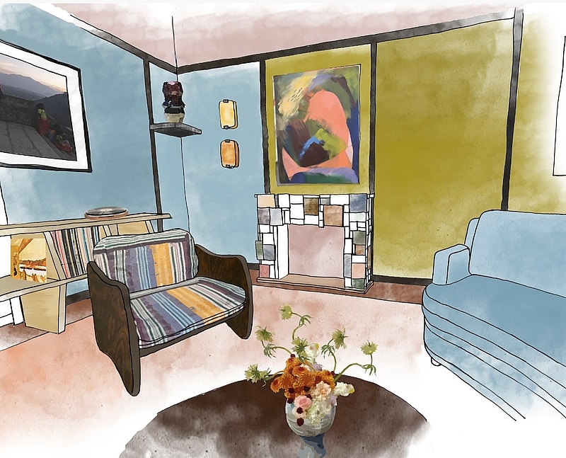 A sketch of Sophie Ashby's sitting room scheme for United in Design at WOW1house 2024